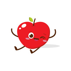 Cute red apple cartoon character with happy face, showing a Joyful pose. Perfect for kids illustrations, healthy food designs, or educational materials. Isolated on white background with soft shadow.
