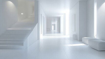 Fototapeta premium Bright White Minimalist Hallway Interior Design