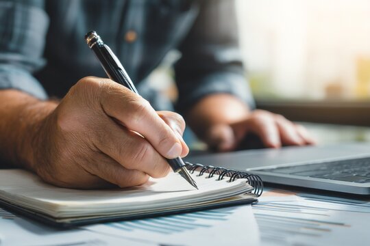 business man writing on a notebook
