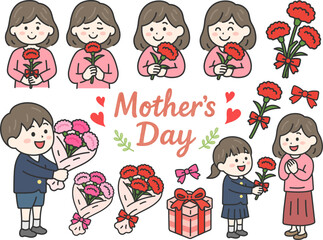 母の日（線画カラー）のイラストセット