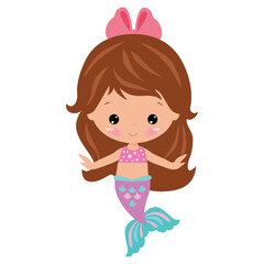 Cute mermaid sea princess vector cartoon illustration