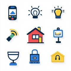 Colorful Icons Representing Technology and Home Utilities