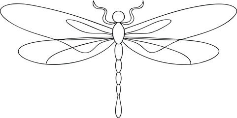 Obraz premium Graceful dragonfly with oversized wings and long body – continuous line insect vector perfect for boho crafts, nature logos, spring artwork, digital printables, and handmade SVG design collections.