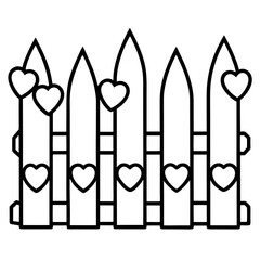 Garden fence with hearts line art vector