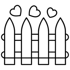Garden fence with hearts line art vector