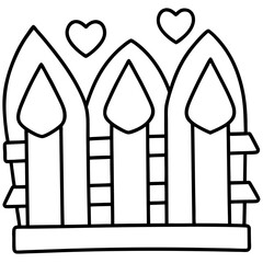 Garden fence with hearts line art vector