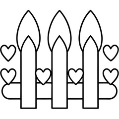 Garden fence with hearts line art vector