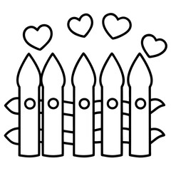 Garden fence with hearts line art vector