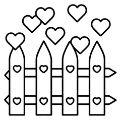 Garden fence with hearts line art vector