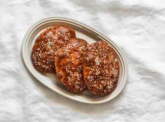 Gluten free cottage cheese tortillas with rice flour on a dark background, top view