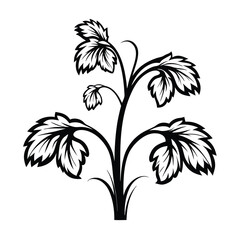 Obraz premium Black and White Silhouette Botanical of Ornate Leaves and Stem Design