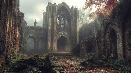 Fototapeta premium Wind blowing through a silent, ruined cathedral post-war