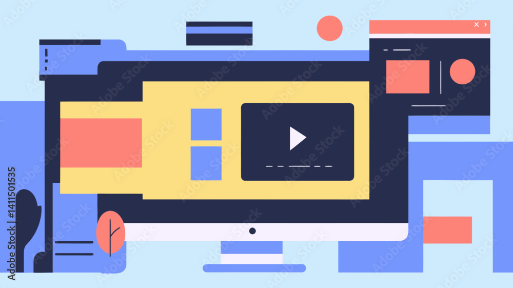 Poster web design interface concept - vector illustration featuring modern website header slider
