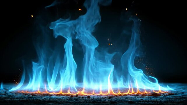 Blue Flames: Abstract image of vibrant blue flames dancing and swirling on a dark surface, creating a mesmerizing spectacle of light and energy.
