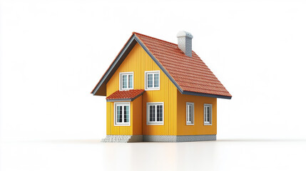 charming yellow house with red roof on white background