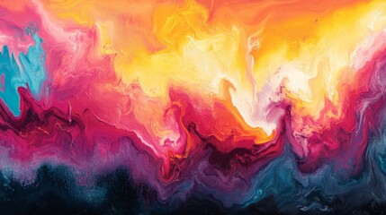 Abstract Fluid Painting with Vibrant Colors and Dynamic Swirls