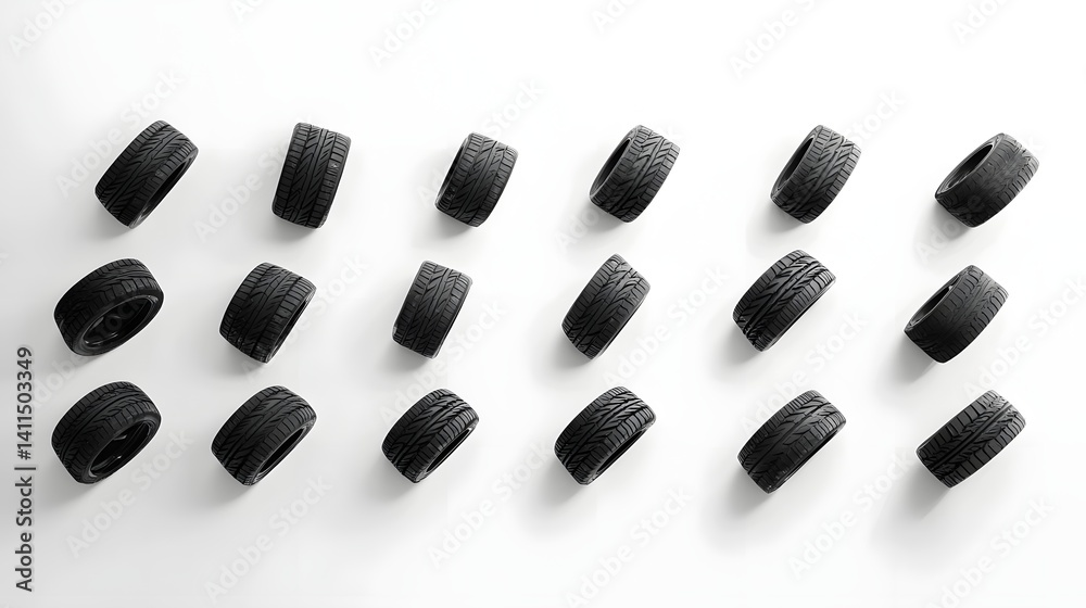 Aufkleber A collection of dynamic tire impressions captured in a zigzag pattern from a slalom style driving maneuver against a minimalist white background