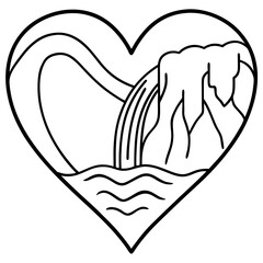 Heart with a waterfall flowing from it line art vector