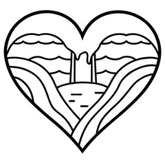 Heart with a waterfall flowing from it line art vector