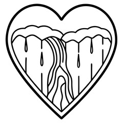 Heart with a waterfall flowing from it line art vector