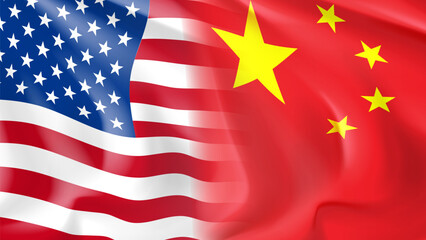 Vector banner with American and Chinese Flags. Waving American and Chinese Flags. Economic trade between USA and China concept. Vector illustration with realistic USA and Chinese Flags.