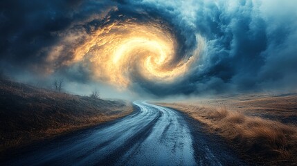 Bombed-out road spiraling into nothingness