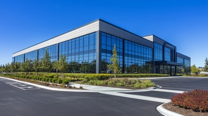 Fototapeta premium Modern Office Building Exterior on Sunny Day
