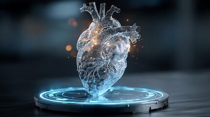 Digital Human Heart Hologram on Futuristic Platform Medical Technology Concept