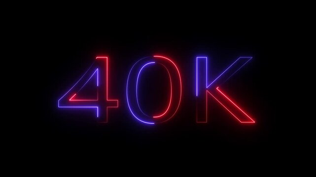 Glowing neon line with 40k Ultra HD video technology icon isolated on black background