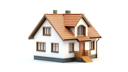 Charming rental house with red roof and white walls on white background