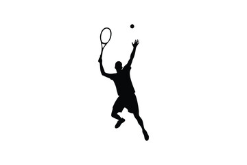 Silhouette drawing of a tennis player preparing for a serve.eps