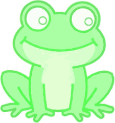 Obraz premium Adorable green frog cartoon illustration with big eyes and a smiling expression makes it perfect for children's books and educational materials.