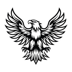 Bold Eagle Silhouette with Open Wings, Decorative Black and White Design Element