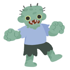 ハロウィンのゾンビのゆるいカラーの手描きイラスト