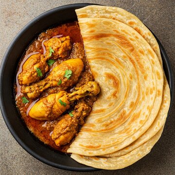 Indian Dish of Chicken curry with Parotha