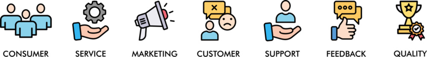 CUSTOMER SATISFACTION banner web icon vector illustration concept with icon of consumer-friendly, performance, service, pricing, marketing, customer complaint, support, feedback, quality