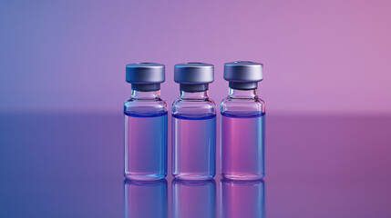 Three vaccine vials on reflective surface with gradient lighting