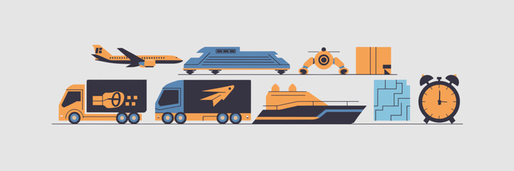 Modern vector logistics and delivery service icons – Ideal for shipping companies, delivery services, and logistics industries.