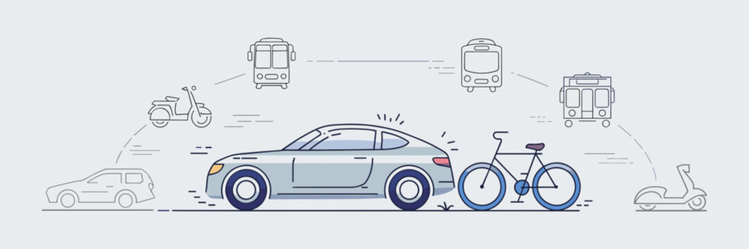 Minimalist transportation icons in line art style – Ideal for transportation apps, eco-friendly travel, or city transit branding.