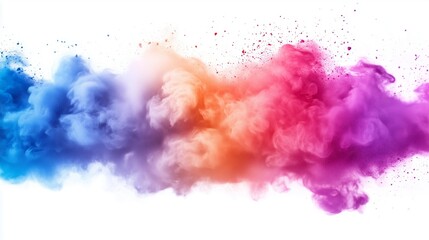 Fototapeta premium Colorful powder on a white background. A powder explosion in a city. Isolated colors of white. Vibrant powder set against lifestyle a white backdrop.