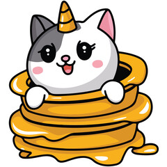 Cute funny Pretty cat unicorn hand drawn flat stylish cartoon sticker icon concept