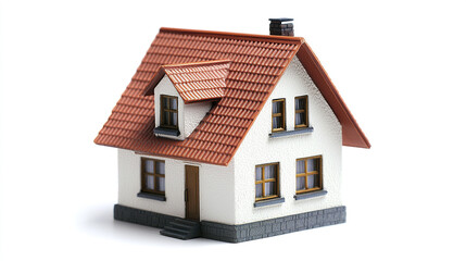 small model house with red roof and white walls on white background