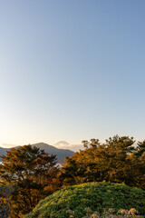 Naklejka premium View of Mount Fuji and Lake Ashi from Onshi Hakone Park in Hakone, Japan