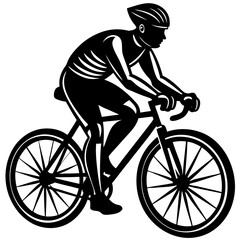 Obraz premium Line art vector silhouette of a bicyclist riding on a trail with a neutral stance