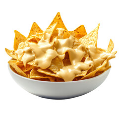 A bowl of crispy nachos topped with creamy cheese sauce, perfect for snacks and gatherings