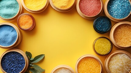 Colorful Powder Circle on Yellow Background