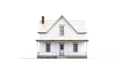 charming white house with porch and chimney on white background