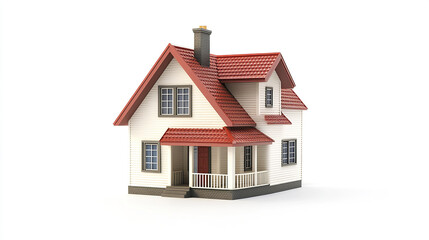 charming model house with red roof and white walls on white background