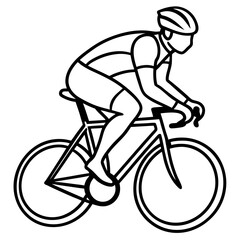 Obraz premium Line art vector silhouette of a cycling racer in full gear, riding a racing bike