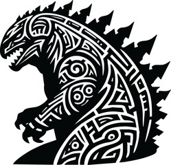 cute, cartoon, monster, big, eyes, spiky, hair, black, white, illustration, stylized, creature, peeking, over, surface, water, reflection, ink, drawing, style, contrast, playful, character, design, ve